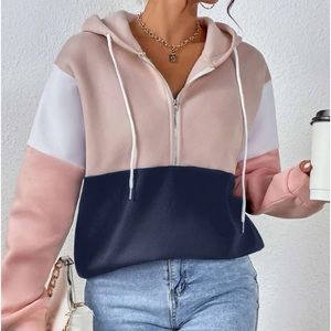 SHEIN MEDIUM COLORBLOCKHALF ZIP DRAWSTRING THERMAL LINED HOODIE
